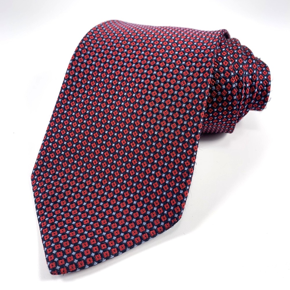 Brooks Brothers 346 Mens Tie Navy w/ Red & Lt Blue Geometric Foulard Design Silk